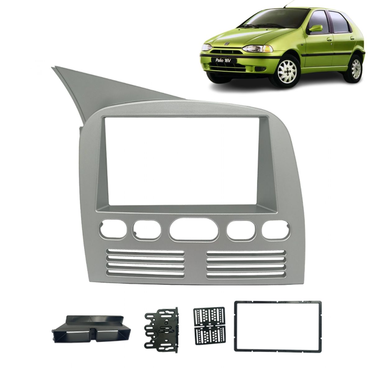 MOLDURA PAINEL 2 DIN 7" FIAT PALIO SIENA STRADA WEEKEND G1 PRATA